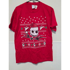 Men's Port & Company Jack Skellington Christmas Red White Short Sleeve Tee M‎